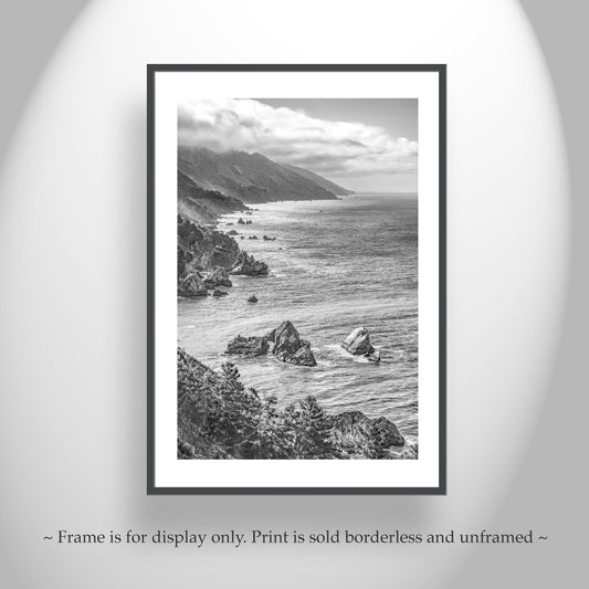 Pacific Coast Big Sur Art Print Black and White California Photo