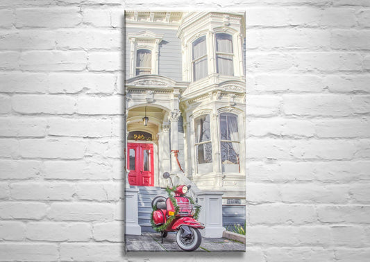 Vespa Scooter & Victorian House Christmas Photo | SF Wall Art