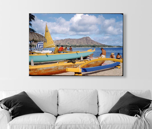 Hawaiian Outrigger Canoes Vintage Photo – Waikiki Wall Art
