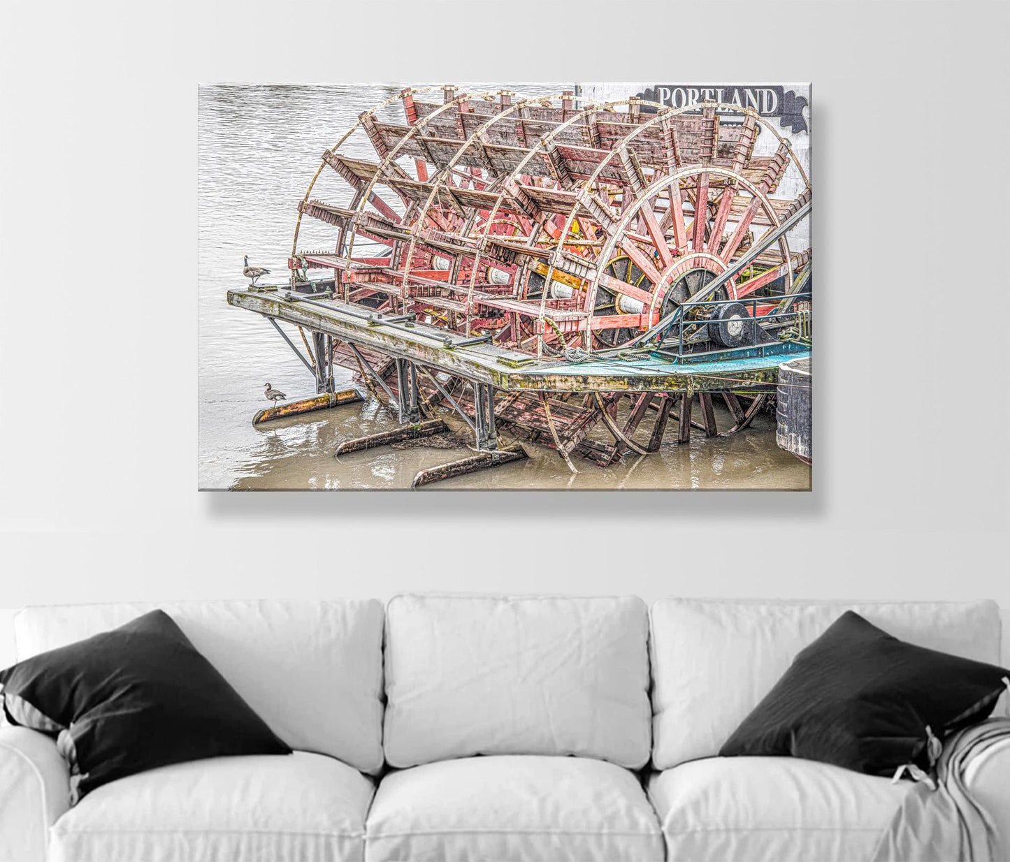 Portland Oregon Paddlewheeler Riverboat Art Print | Vintage Sternwheeler on Willamette River | Nautical Wall Art for Home or Office