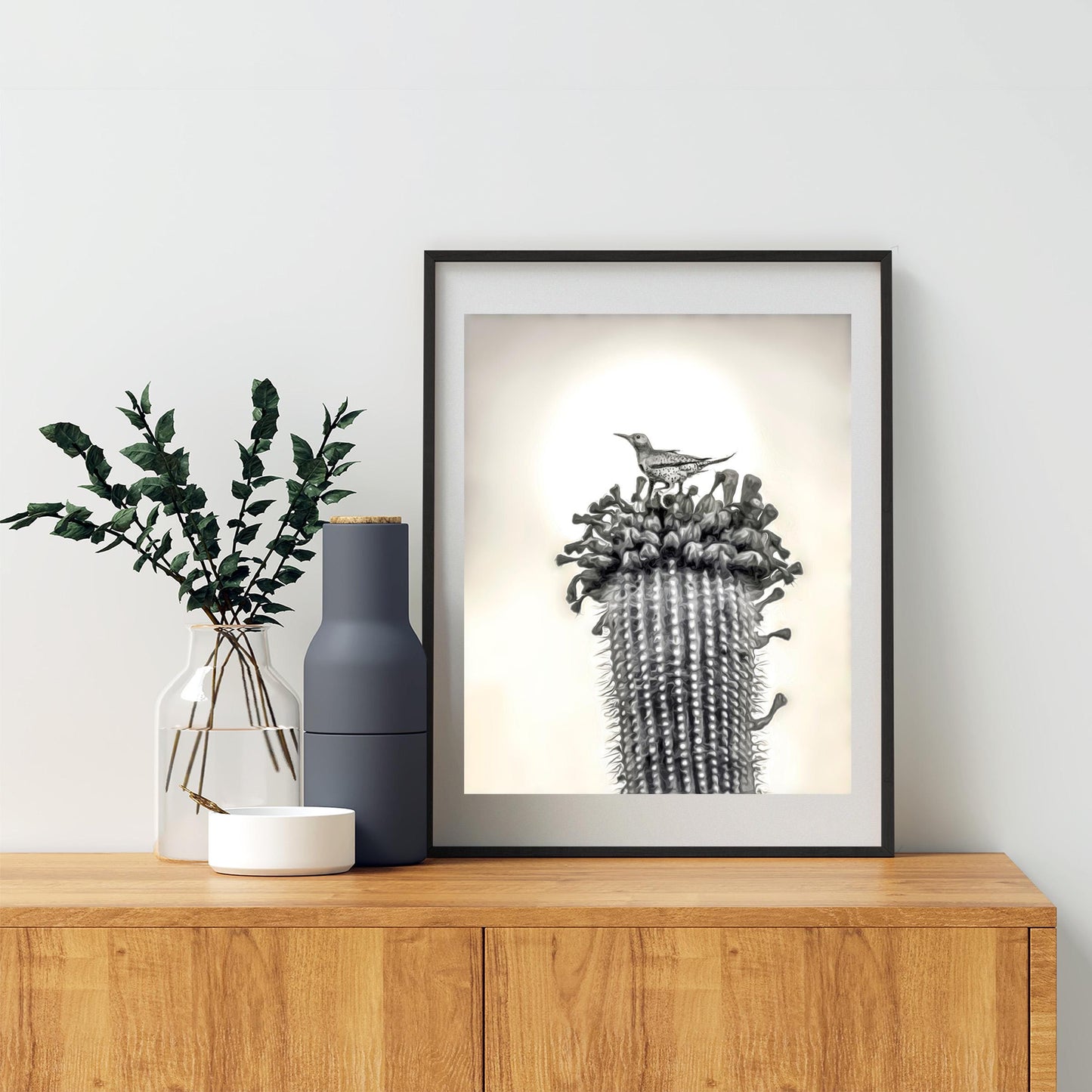 Desert Cactus Bird Artgraph | Southwestern Style Wall Art | Tucson