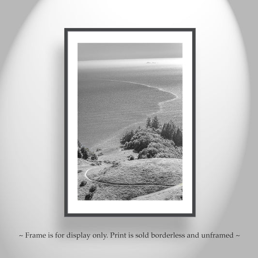Mount Tamalpais Vertical Art Print Black & White - Marin County CA