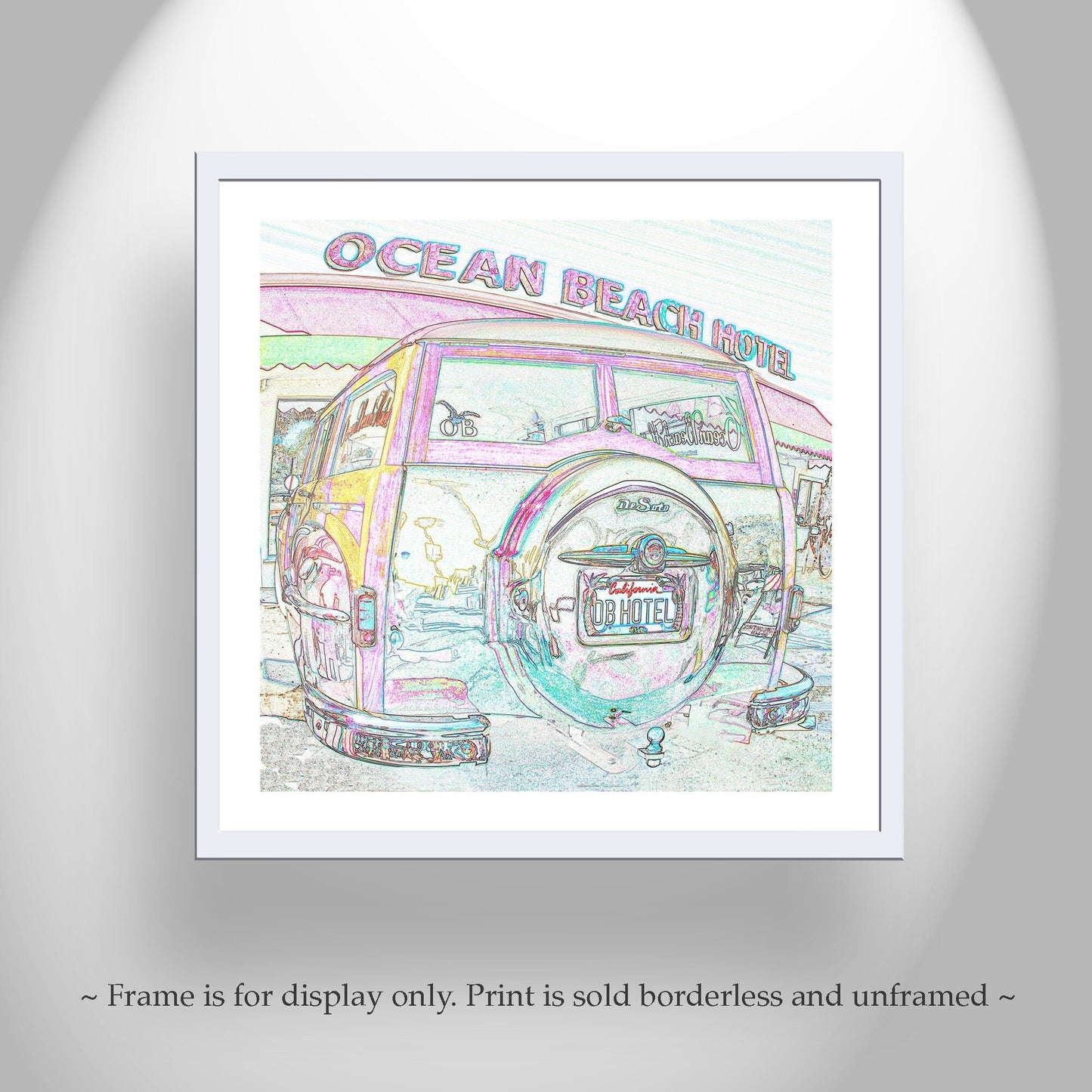 San Diego Ocean Beach Woody Surf Wagon Car Art Print in Pastel
