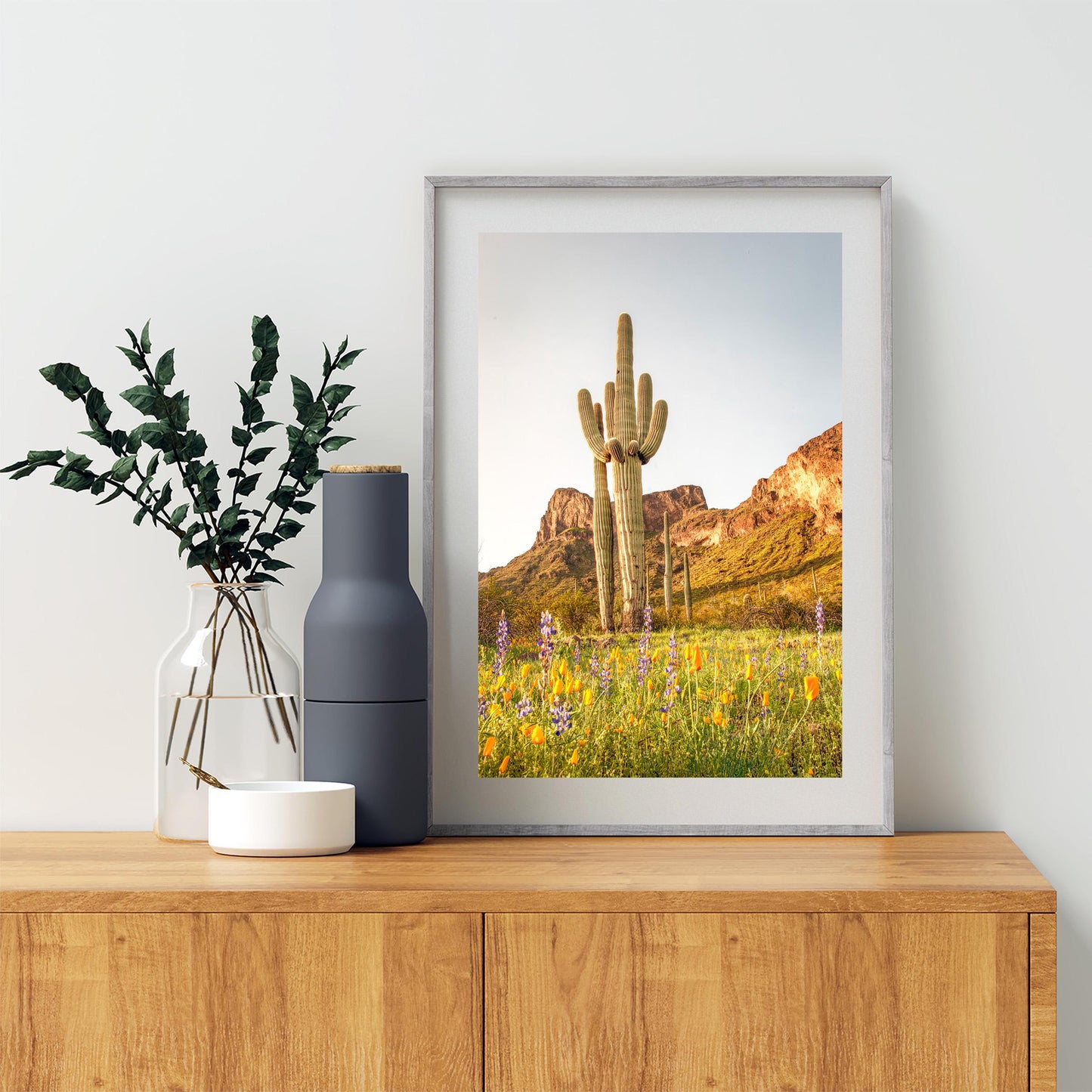 Tucson Landscape with Saguaro Cactus and Picacho Peak Desert View