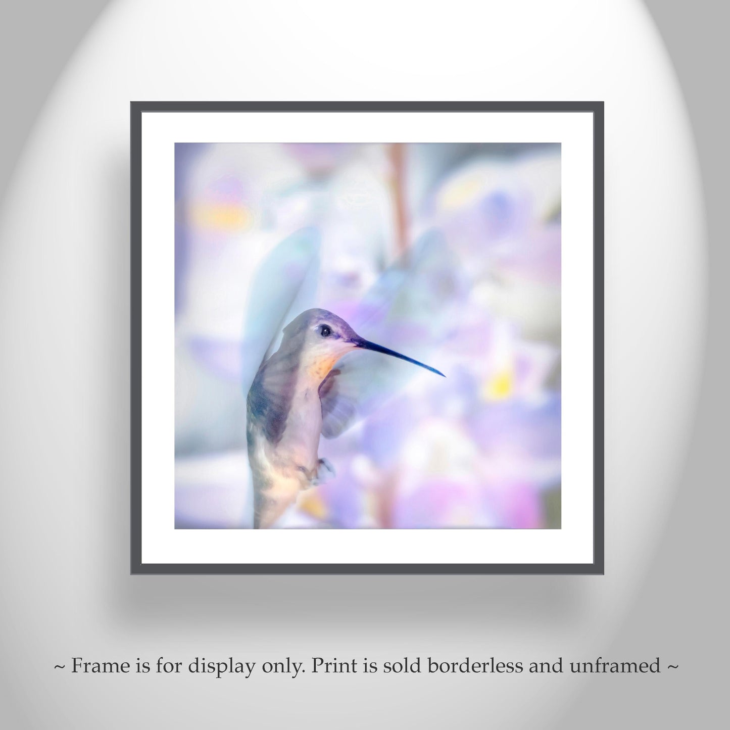 Hummingbird in Flight Art in Pastel Blue | Gift for Bird Lovers