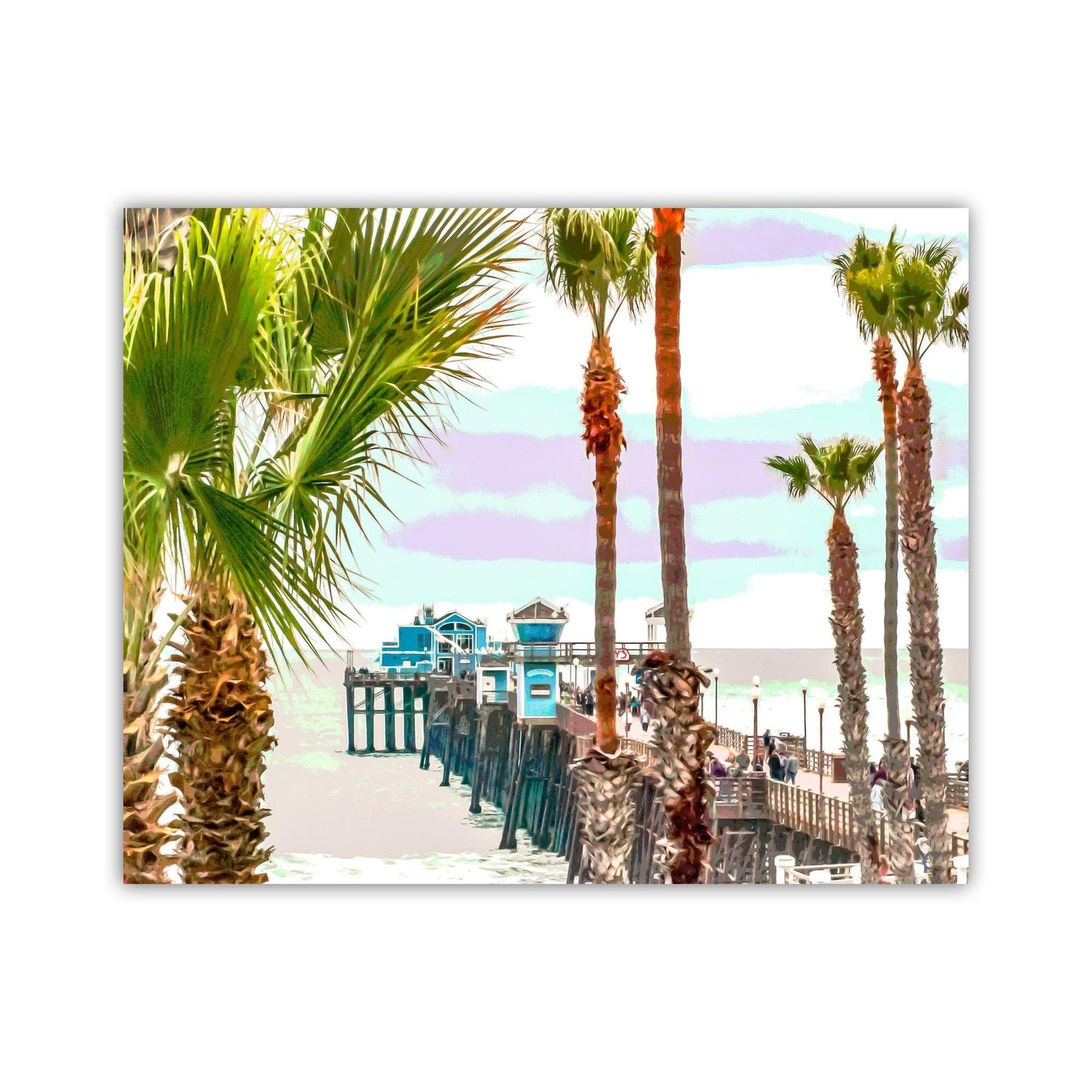 Oceanside Pier Art Print at San Diego California Coast | Beautiful Beach Palm Trees | California Living Gift Photo