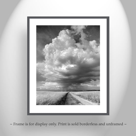 Black and White Western Prairie Landscape Print - Thunderstorm Wall Art