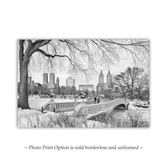 Bow Bridge Central Park Winter Photograph in Black and White