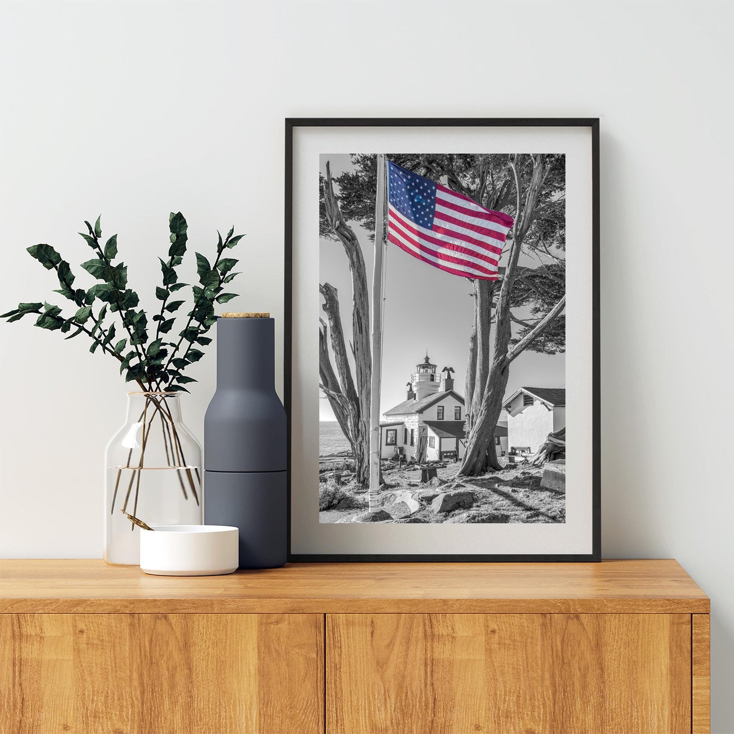 Crescent City California Lighthouse Print in Black and White