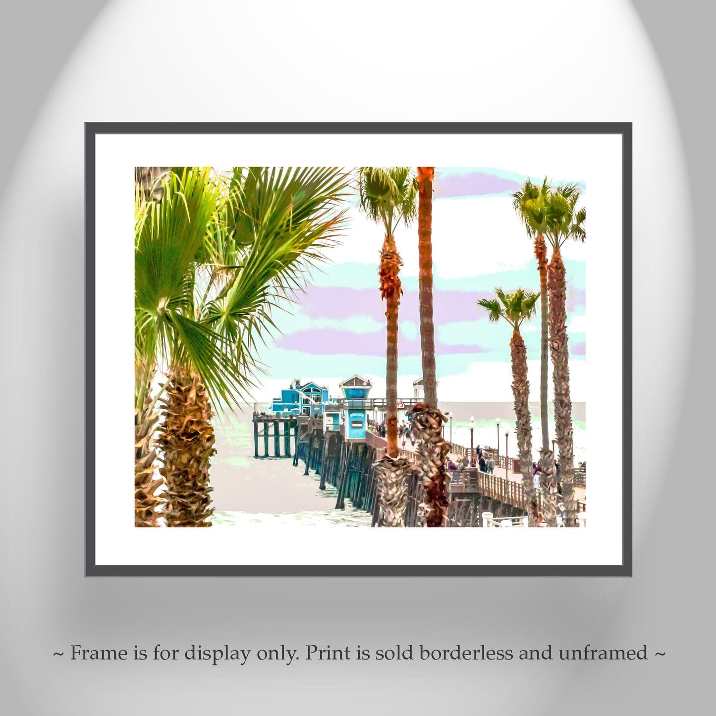 Oceanside Pier Art Print at San Diego California Coast | Beautiful Beach Palm Trees | California Living Gift Photo