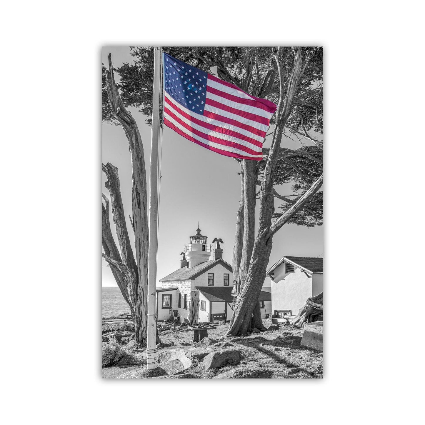 Crescent City California Lighthouse Print in Black and White