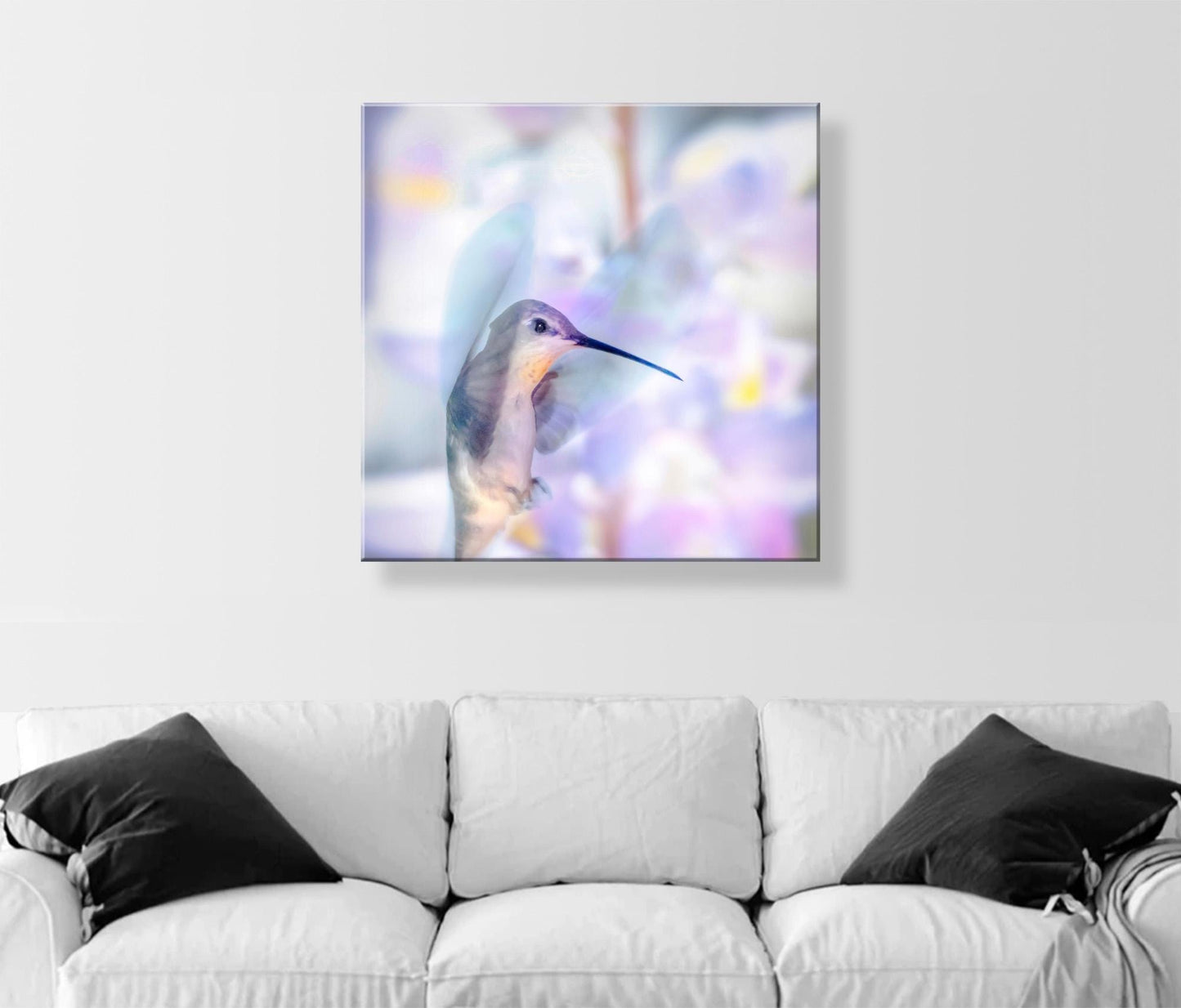 Hummingbird in Flight Art in Pastel Blue | Gift for Bird Lovers