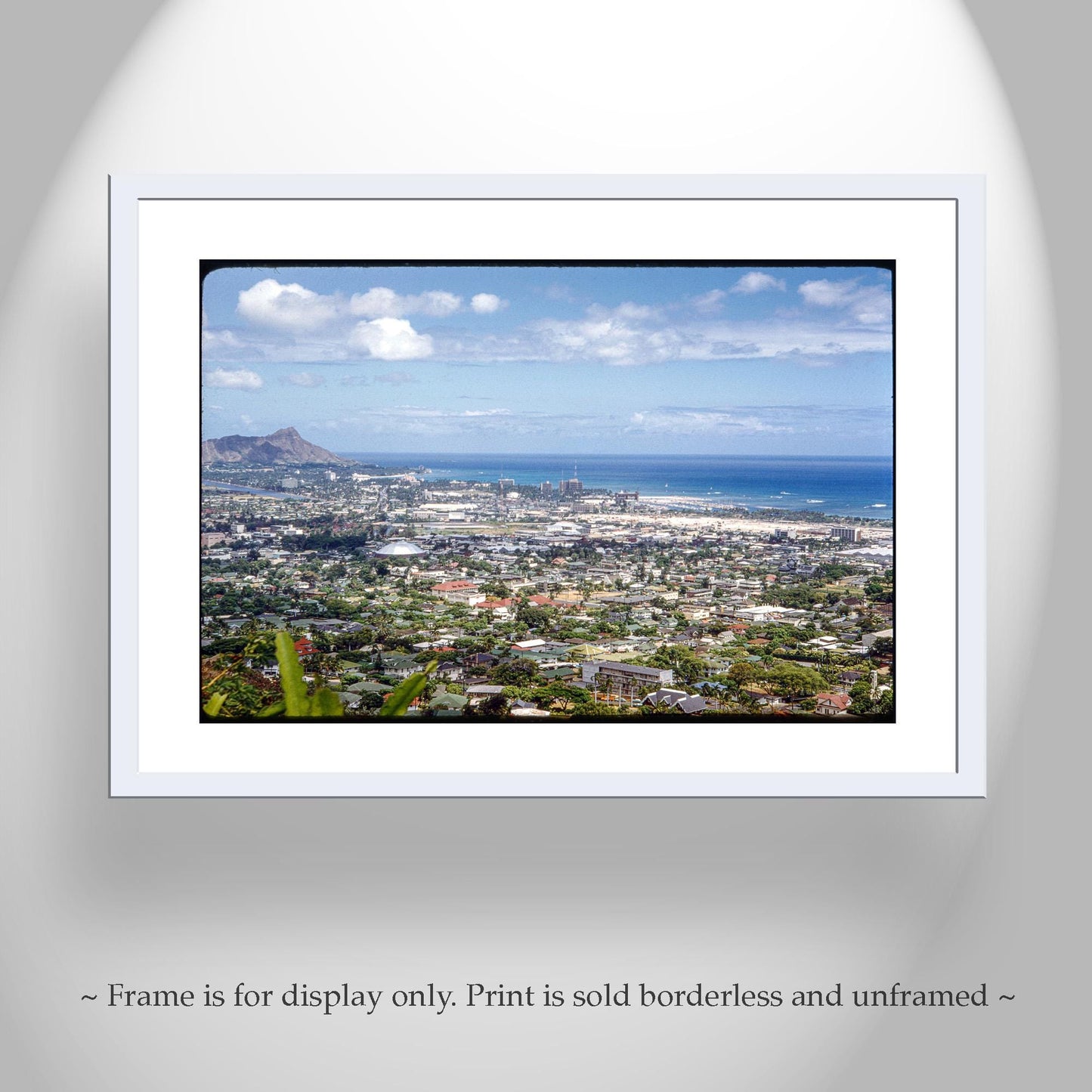 Honolulu Hawaii Panorama Wall Art Print – Vintage Photograph of Diamond Head, Waikiki Beach & Pacific Ocean | Hawaiian Home Decor