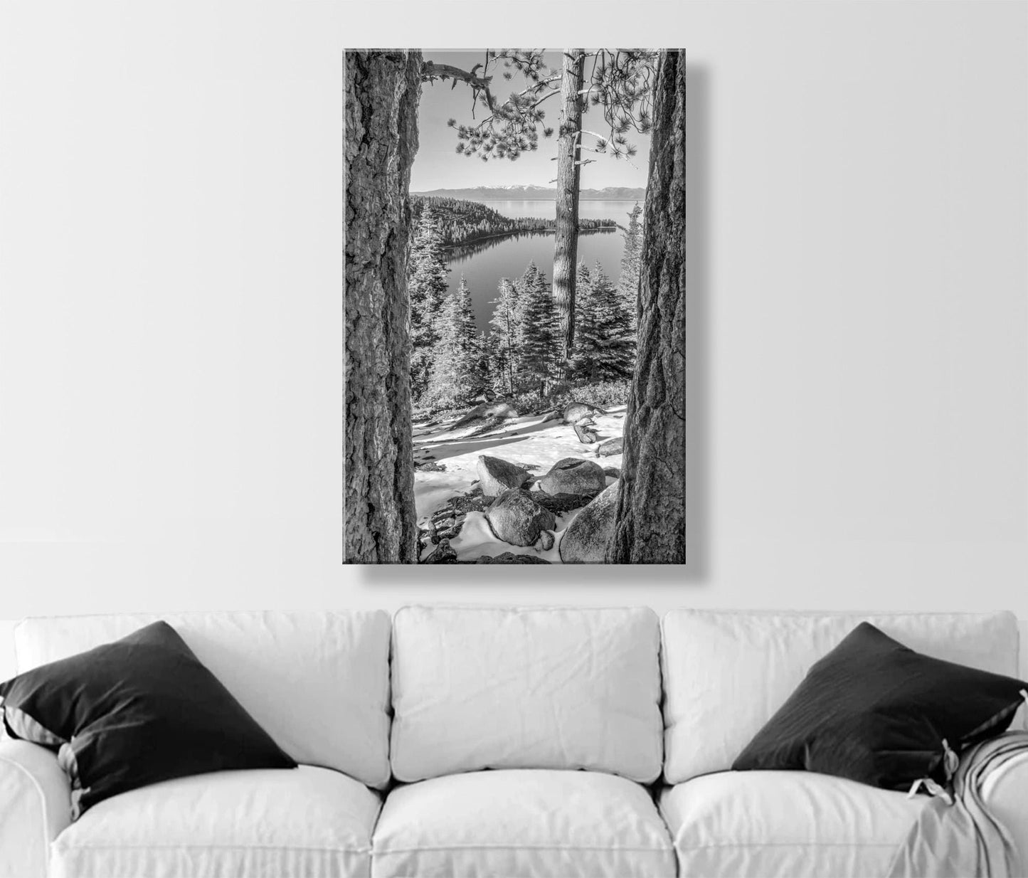 Lake Tahoe Emerald Bay Winter Photograph Gift | Black & White Sierra Nevada Landscape Wall Art Print as Home Decor