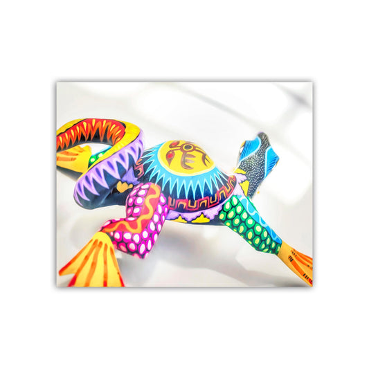 A colorful, intricately designed toy resembling a snake or lizard, with vibrant patterns and shapes in various colors. Colorful Alebrijes Lizard Art | Oaxacan Mexican Folk Wall Decor