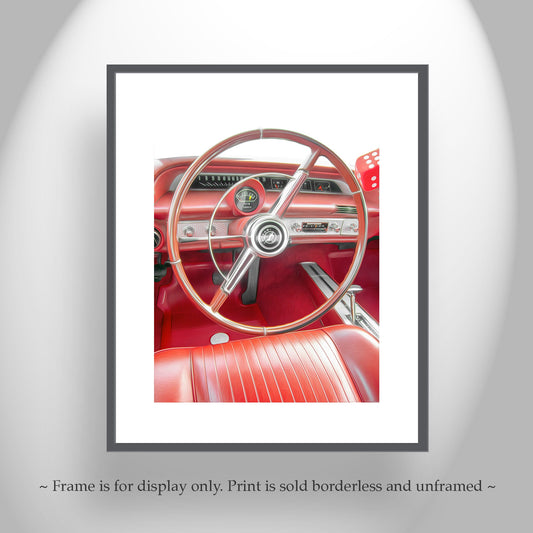 Red Chevy Impala Art Print | Vintage Car Photography Wall Decor