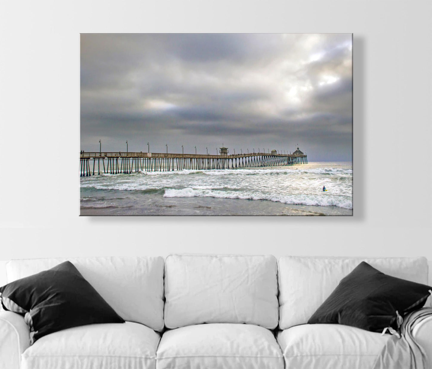 Imperial Beach Pier San Diego Surf Art Print | California Coastal Photography with Surfers | Ocean Wall Decor Gift for Home or Office