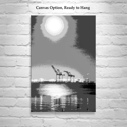 Oakland Harbor Cranes Art Print | Black & White Port Photograph