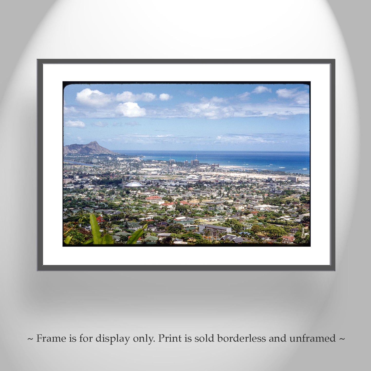 Honolulu Hawaii Panorama Wall Art Print – Vintage Photograph of Diamond Head, Waikiki Beach & Pacific Ocean | Hawaiian Home Decor