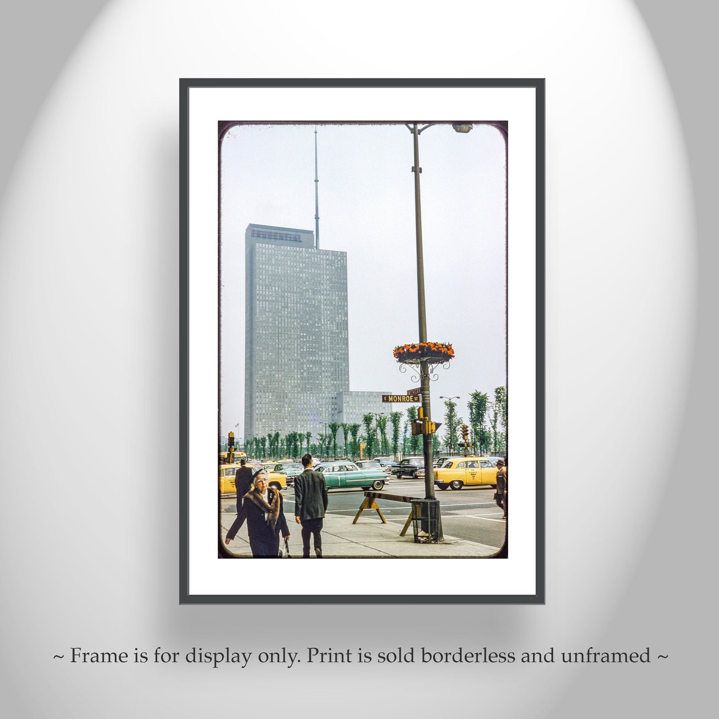 Chicago Illinois Vintage Street Photograph at Mid Century with Prudential Building