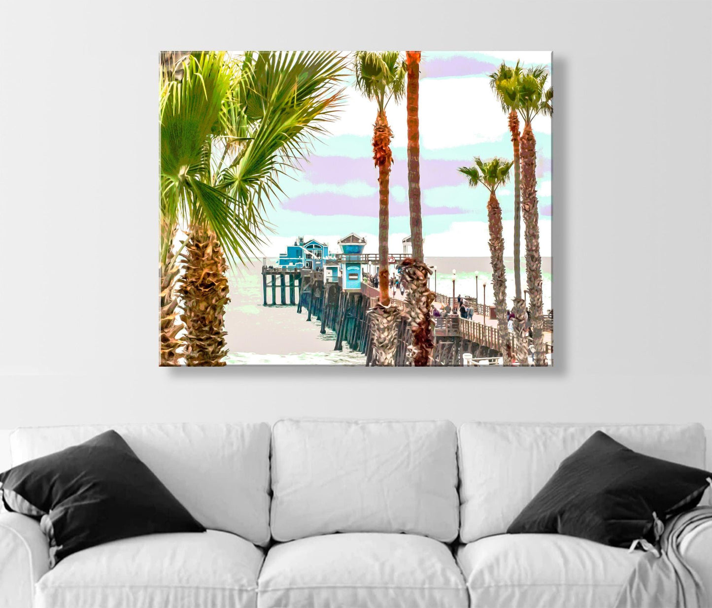 Oceanside Pier Art Print at San Diego California Coast | Beautiful Beach Palm Trees | California Living Gift Photo