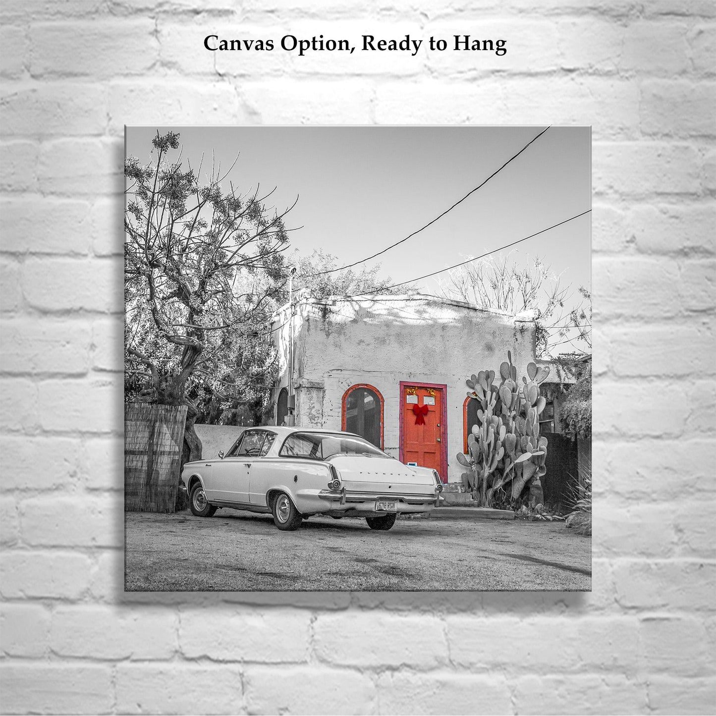 Old Tucson Arizona Photo| Vintage Barrio Viejo House and Plymouth Barracuda | Southwest Wall Décor Gift | Square Art Print