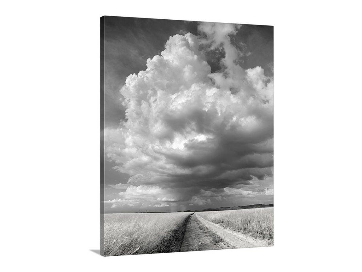 Black and White Western Prairie Landscape Print – Thunderstorm Art