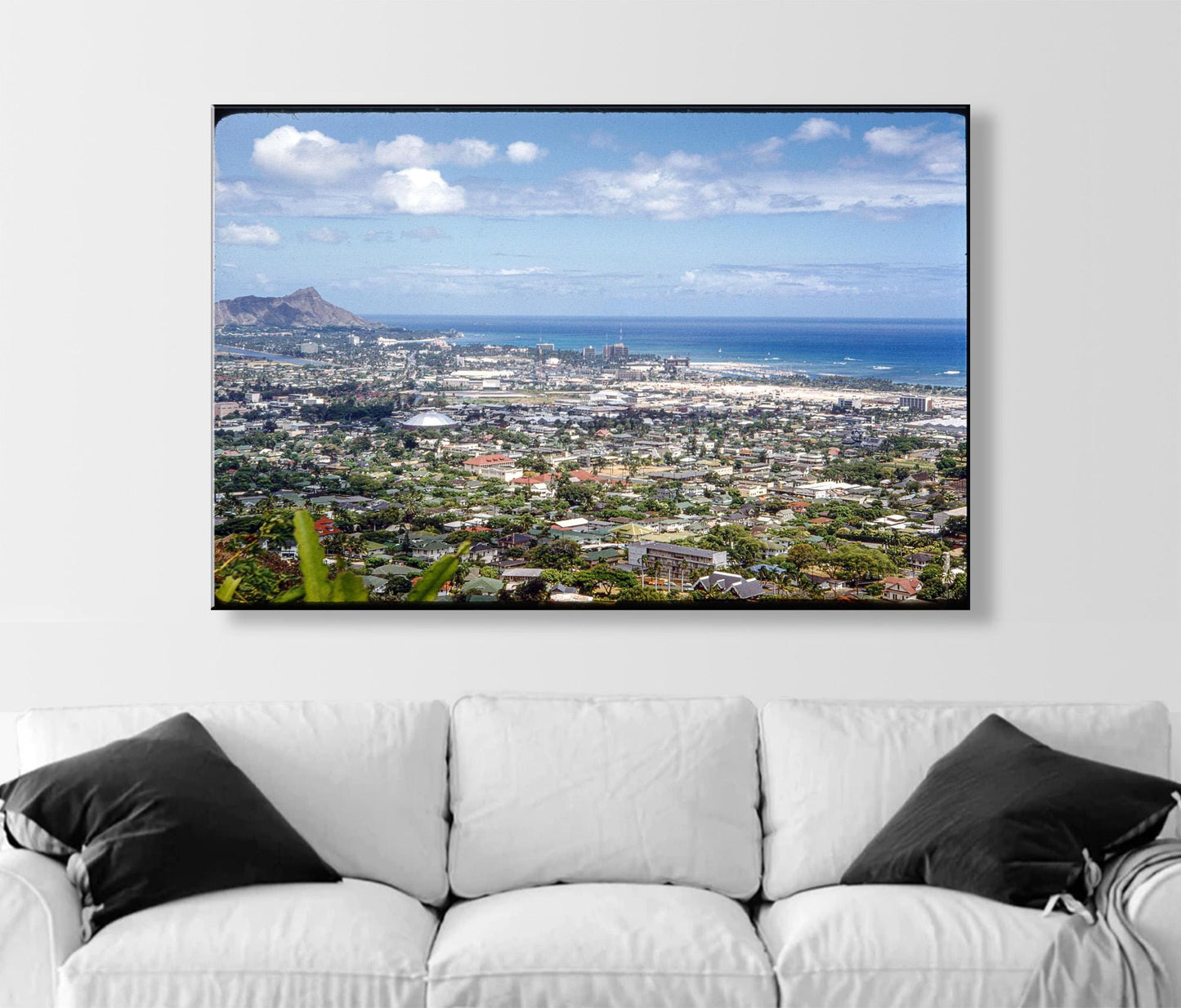 Honolulu Hawaii Panorama Wall Art Print – Vintage Photograph of Diamond Head, Waikiki Beach & Pacific Ocean | Hawaiian Home Decor