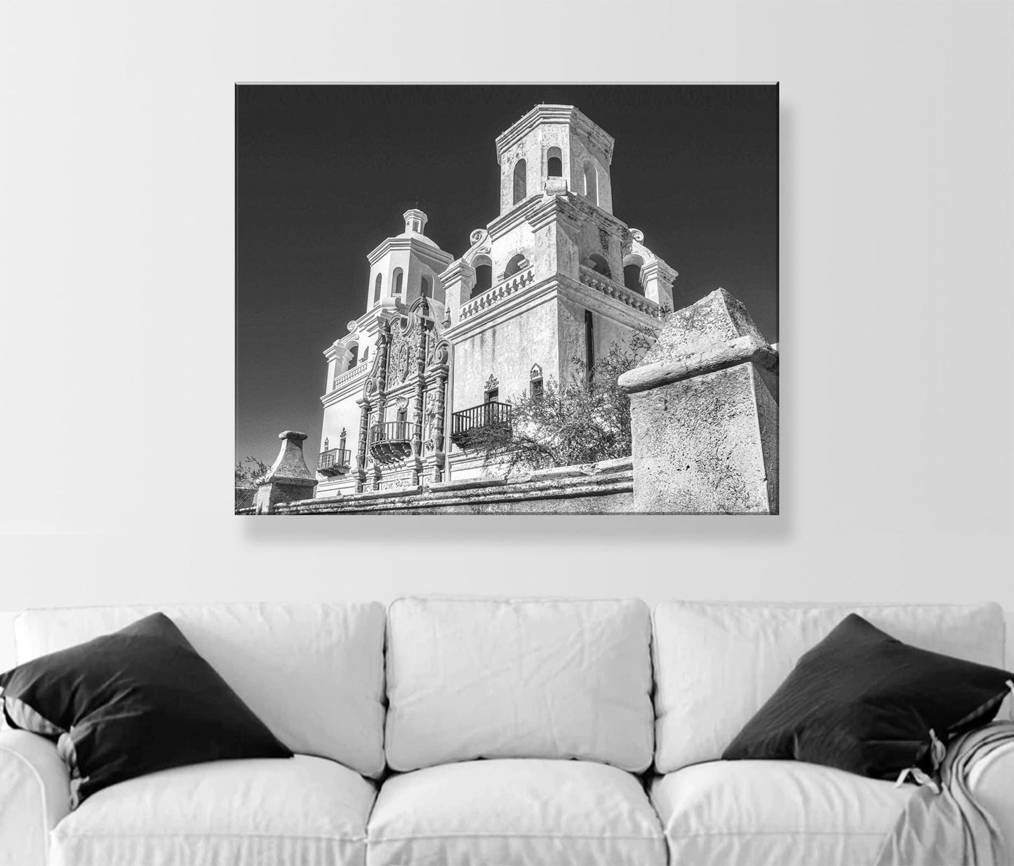 Tucson Arizona Mission San Xavier del Bac Cathedral in Black and White