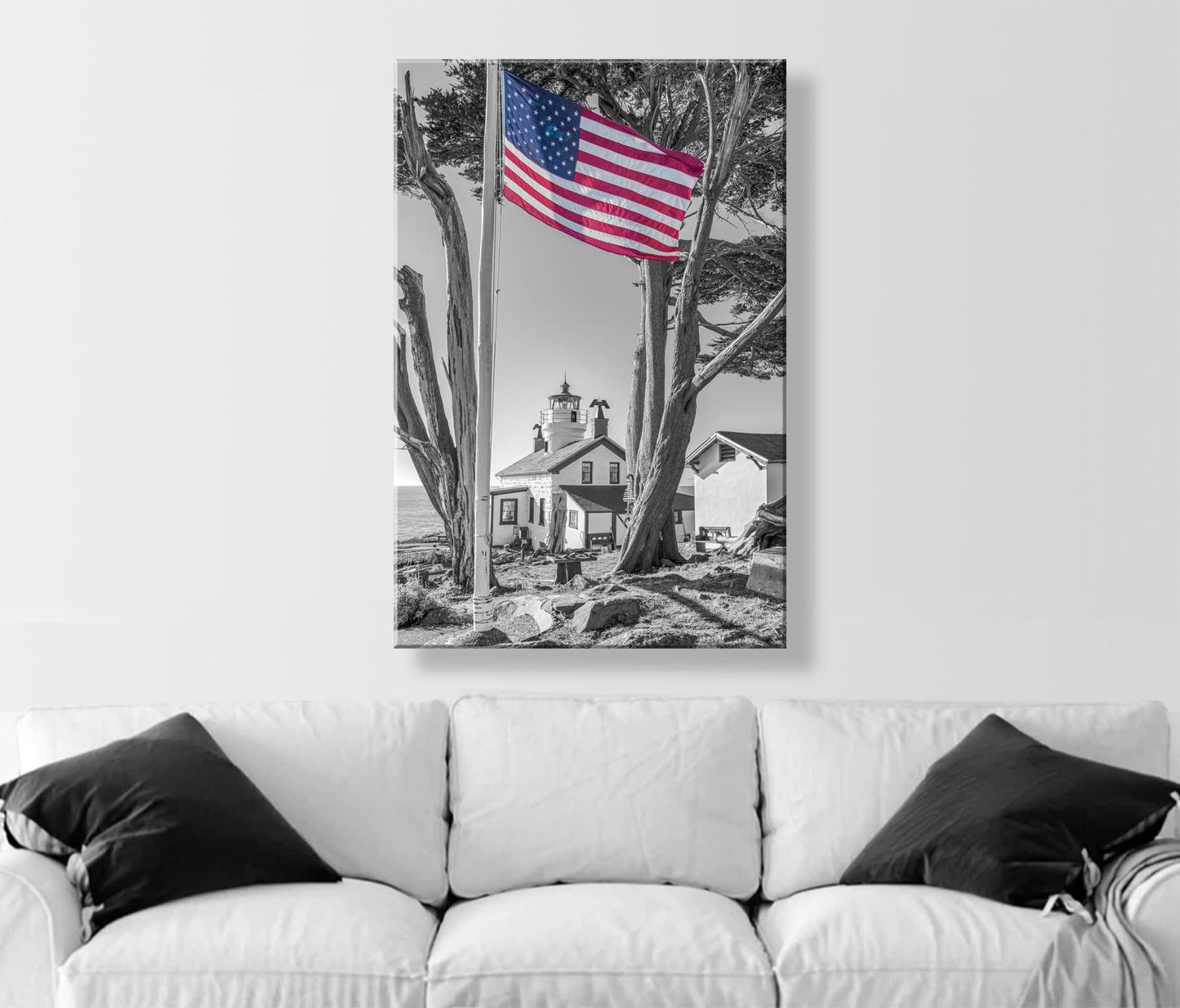 Crescent City California Lighthouse Print in Black and White
