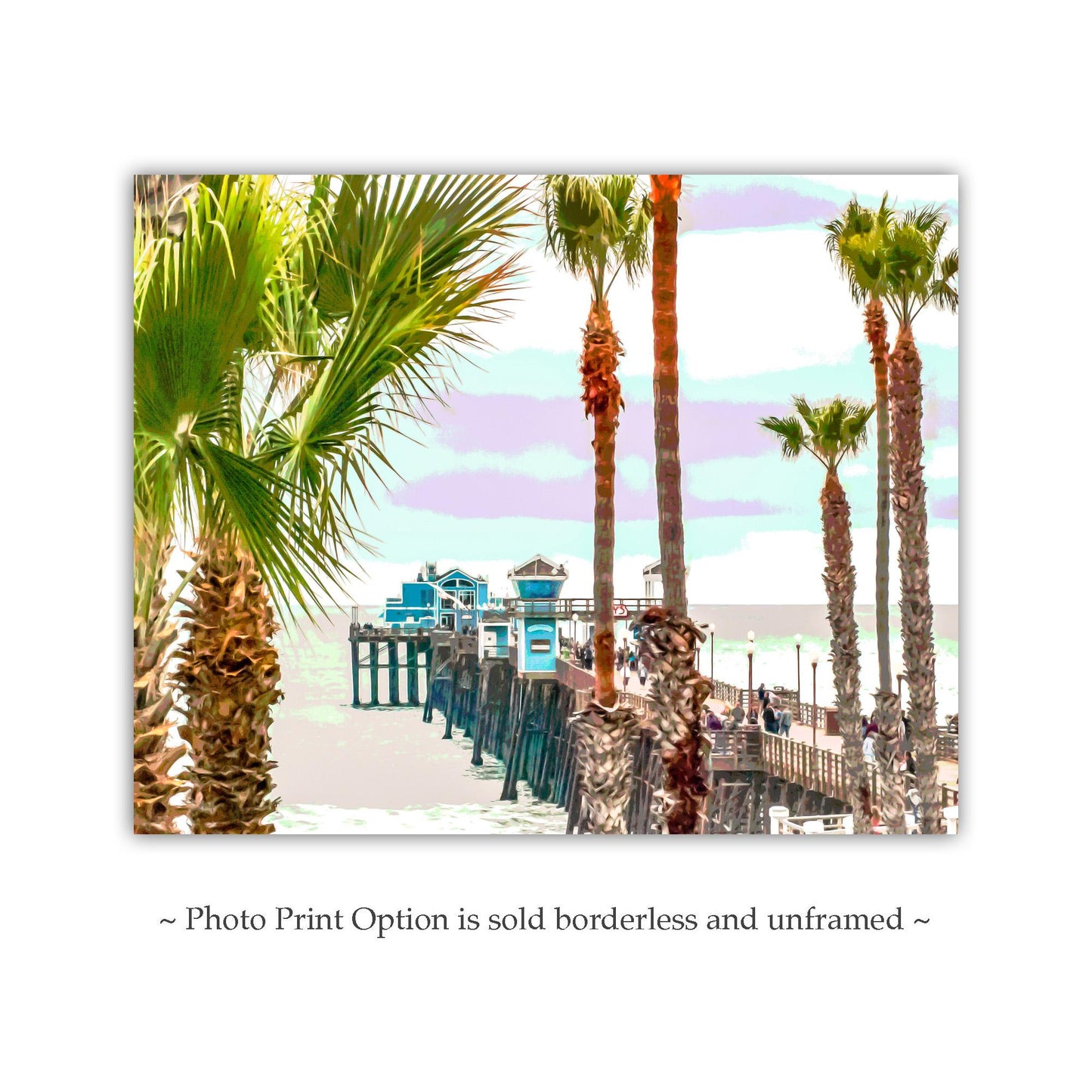 Oceanside Pier Art Print at San Diego California Coast | Beautiful Beach Palm Trees | California Living Gift Photo
