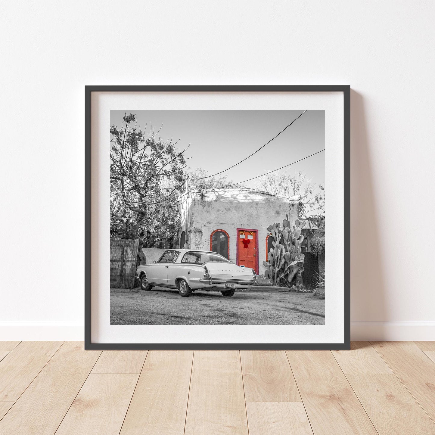 Old Tucson Arizona Photo| Vintage Barrio Viejo House and Plymouth Barracuda | Southwest Wall Décor Gift | Square Art Print