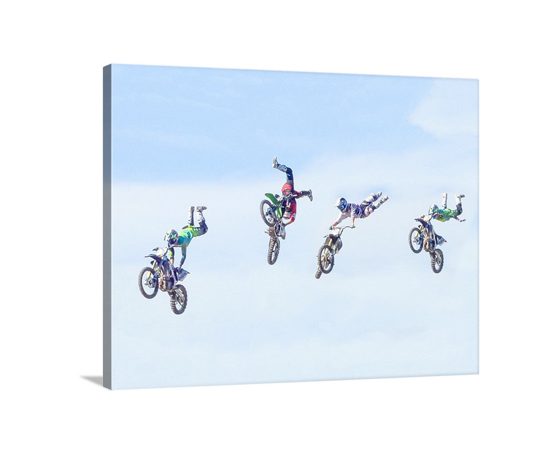 Motocross Art Print with Dirt Bikes in Flight