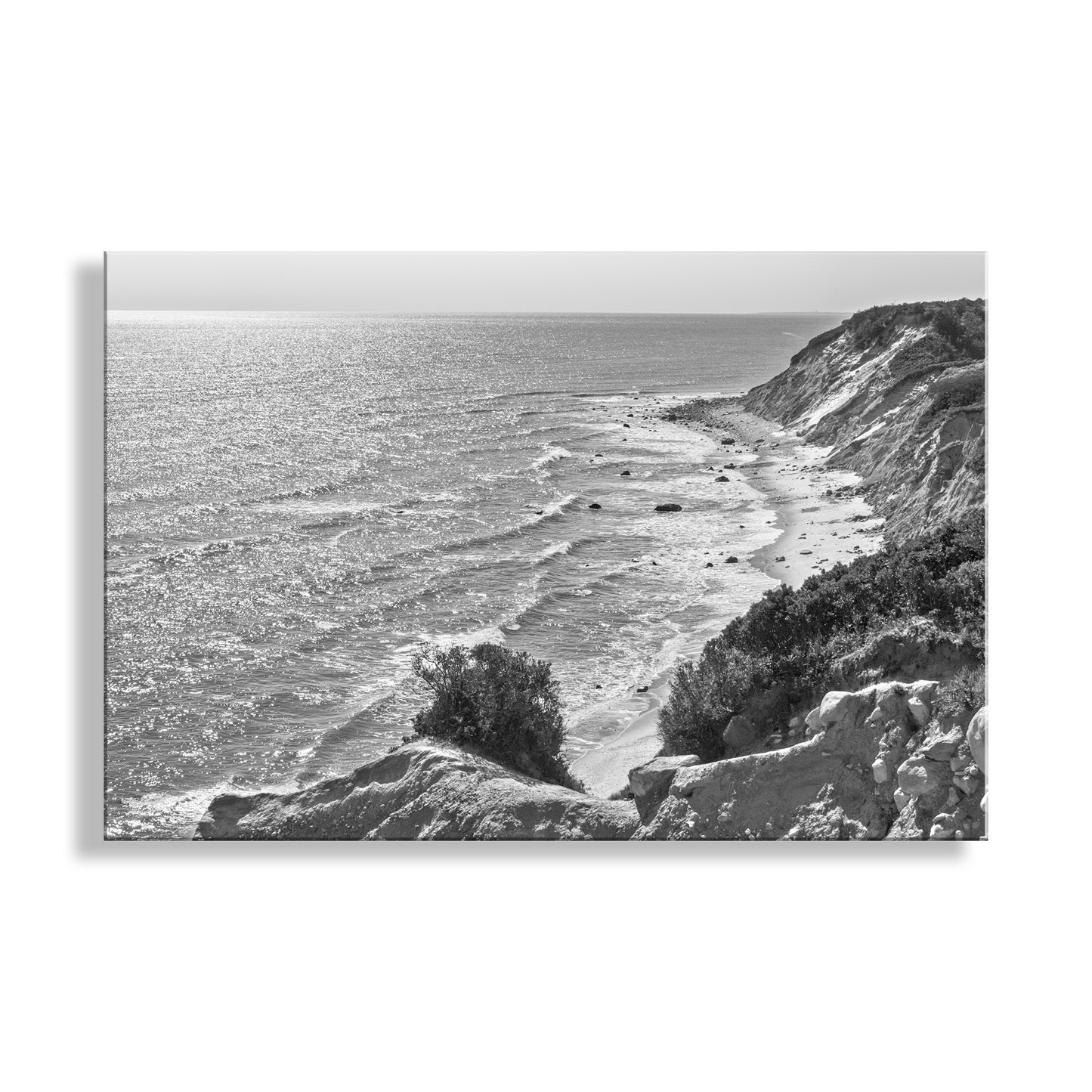 Block Island Photo Print with Mohegan Bluffs as Contemporary Coastal Art in Black and White