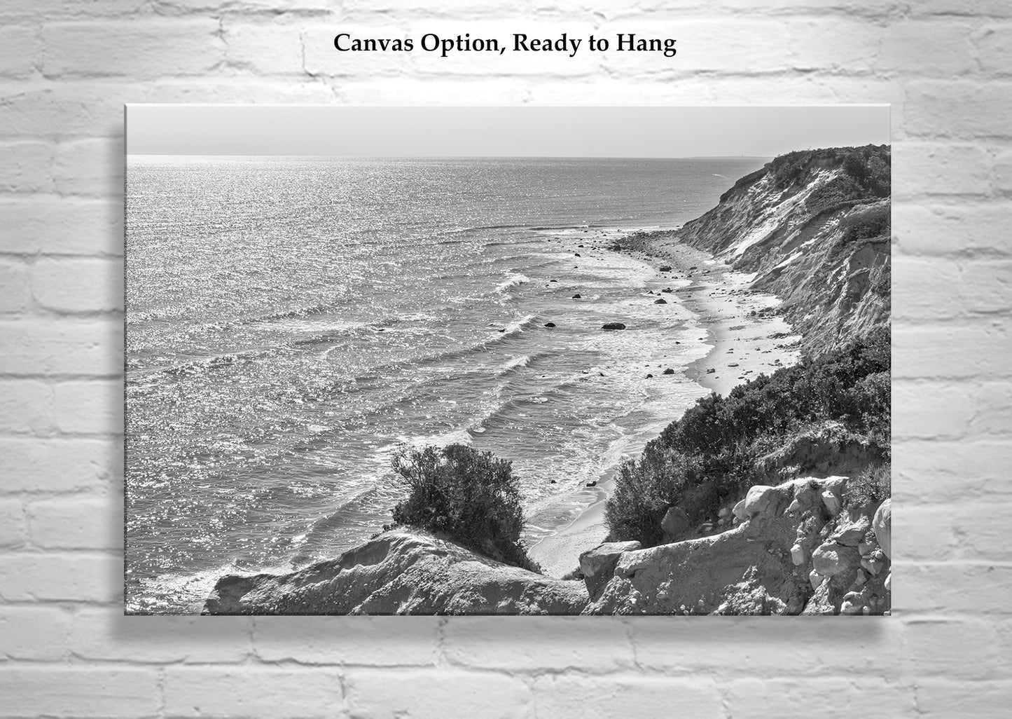 Block Island Photo Print with Mohegan Bluffs as Contemporary Coastal Art in Black and White
