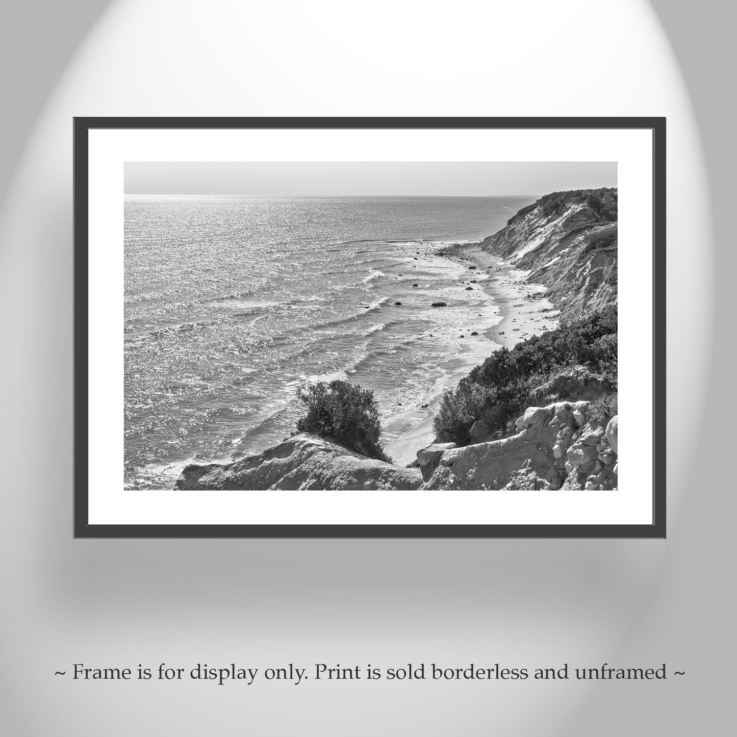 Block Island Photo Print with Mohegan Bluffs as Contemporary Coastal Art in Black and White