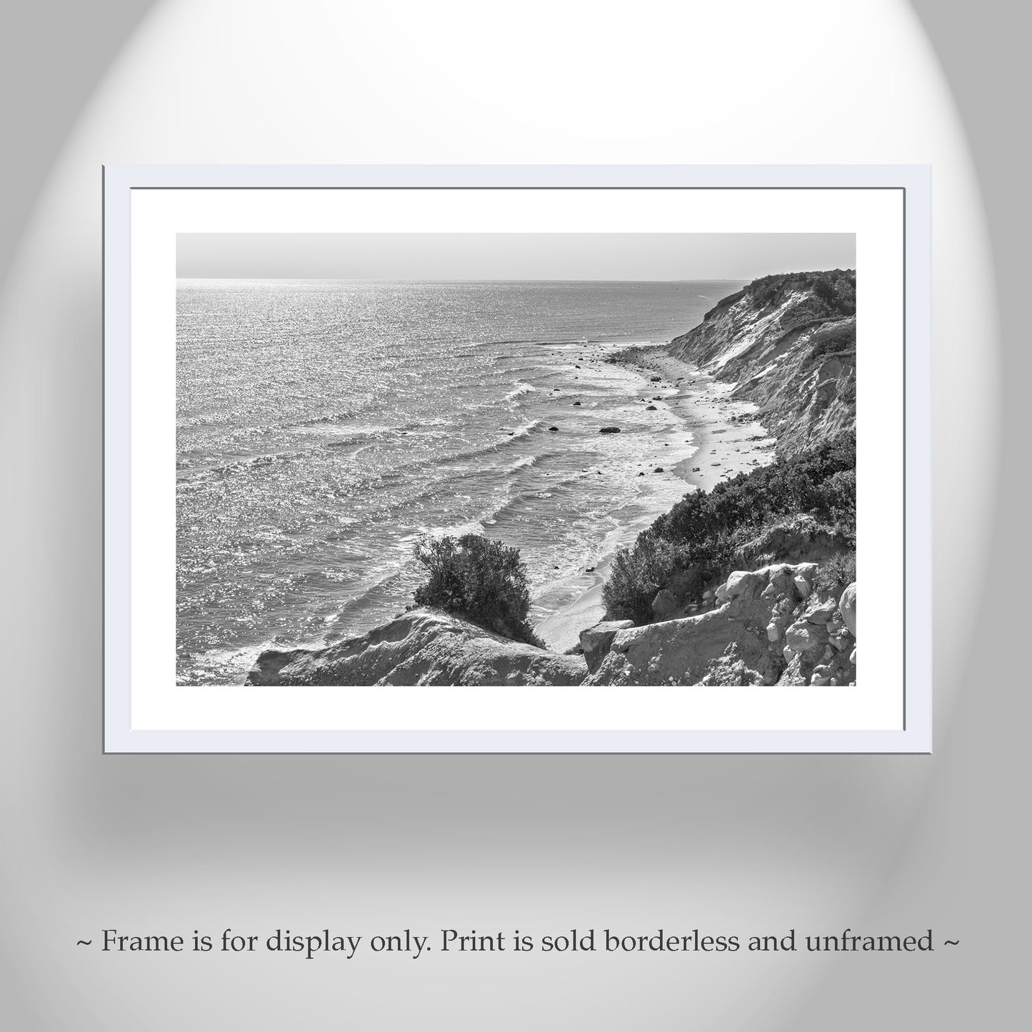 Block Island Photo Print with Mohegan Bluffs as Contemporary Coastal Art in Black and White
