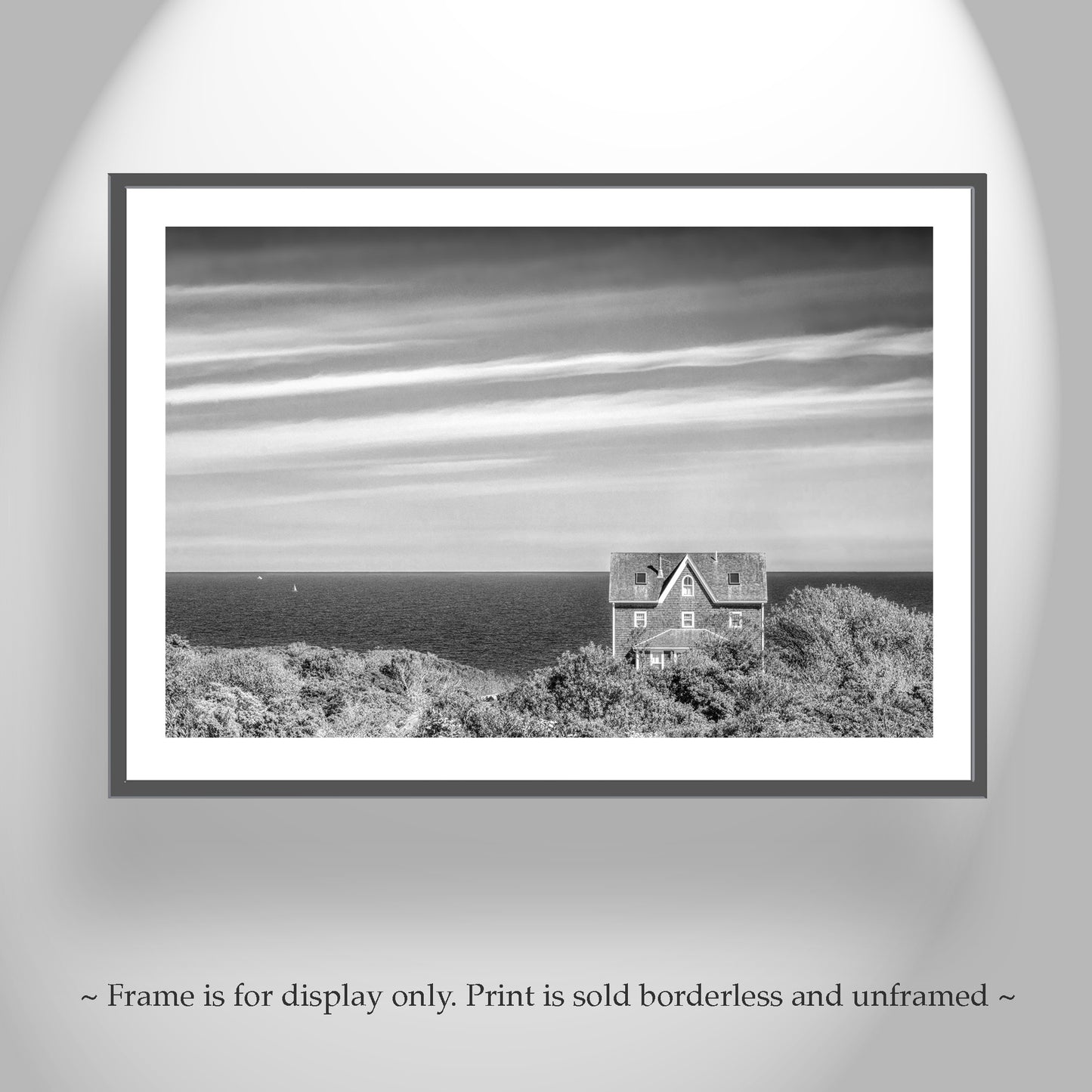 Block Island Art Photography Print with Seaside Cottage | Minimalist Wall Decor in Black and White