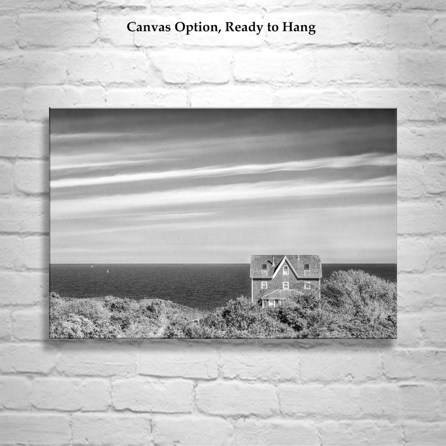 Block Island Art Photography Print with Seaside Cottage | Minimalist Wall Decor in Black and White