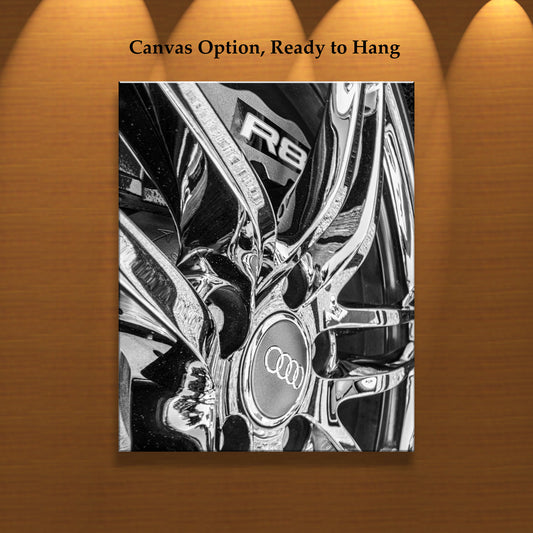 Audi R8 Supercar Black & White Photo – Sports Car Wall Art