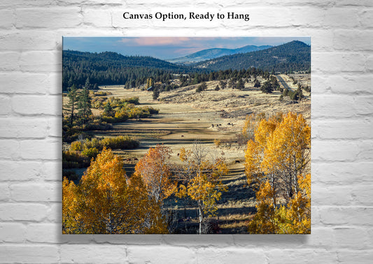 Fine Art Western Ranch Landscape Print for Home with Autumn Leaves