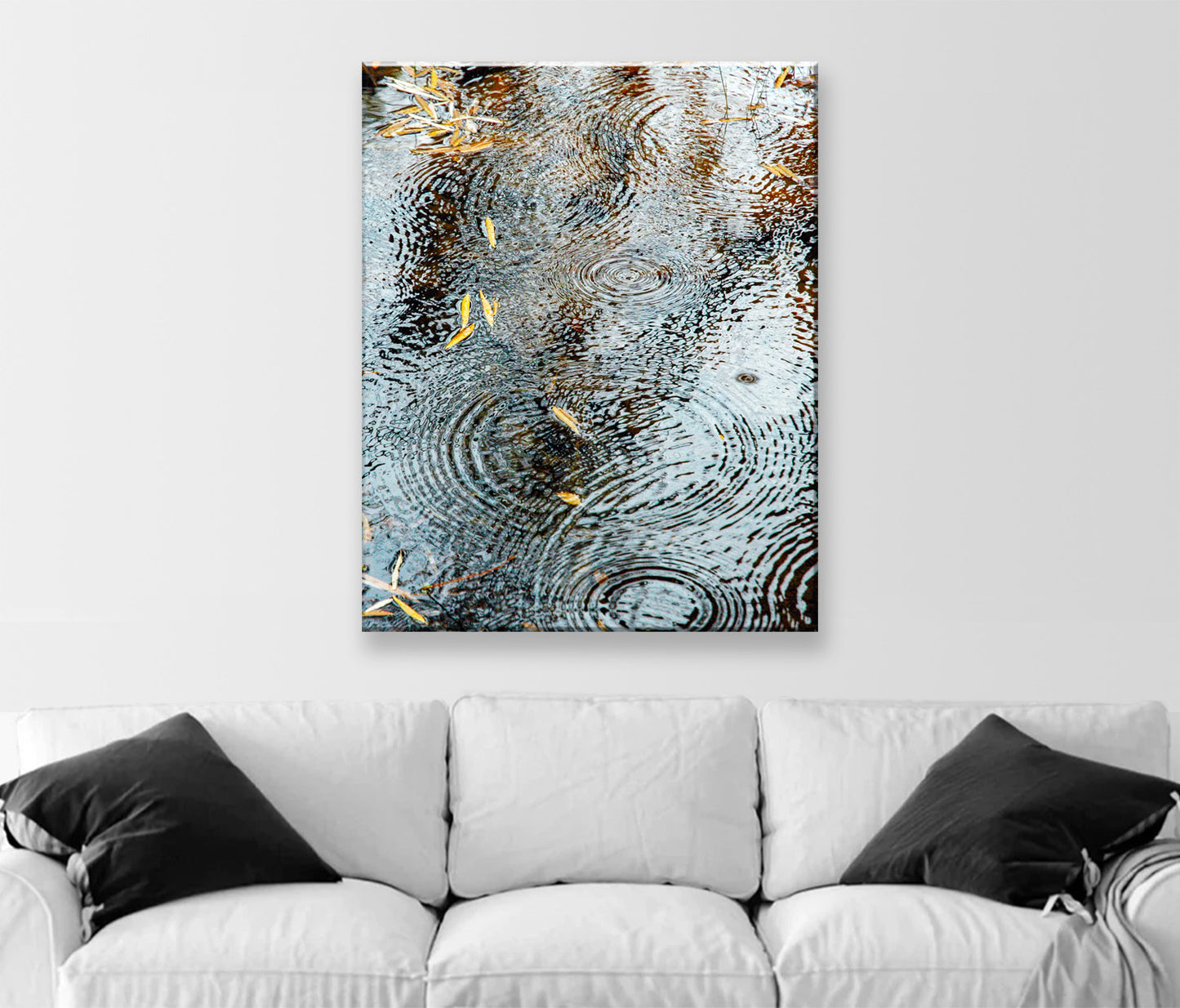 Rain Drops and Water Ripples Photograph with Autumn Leaves as Elegant Nature Wall Decor | Arizona Canyon Oasis