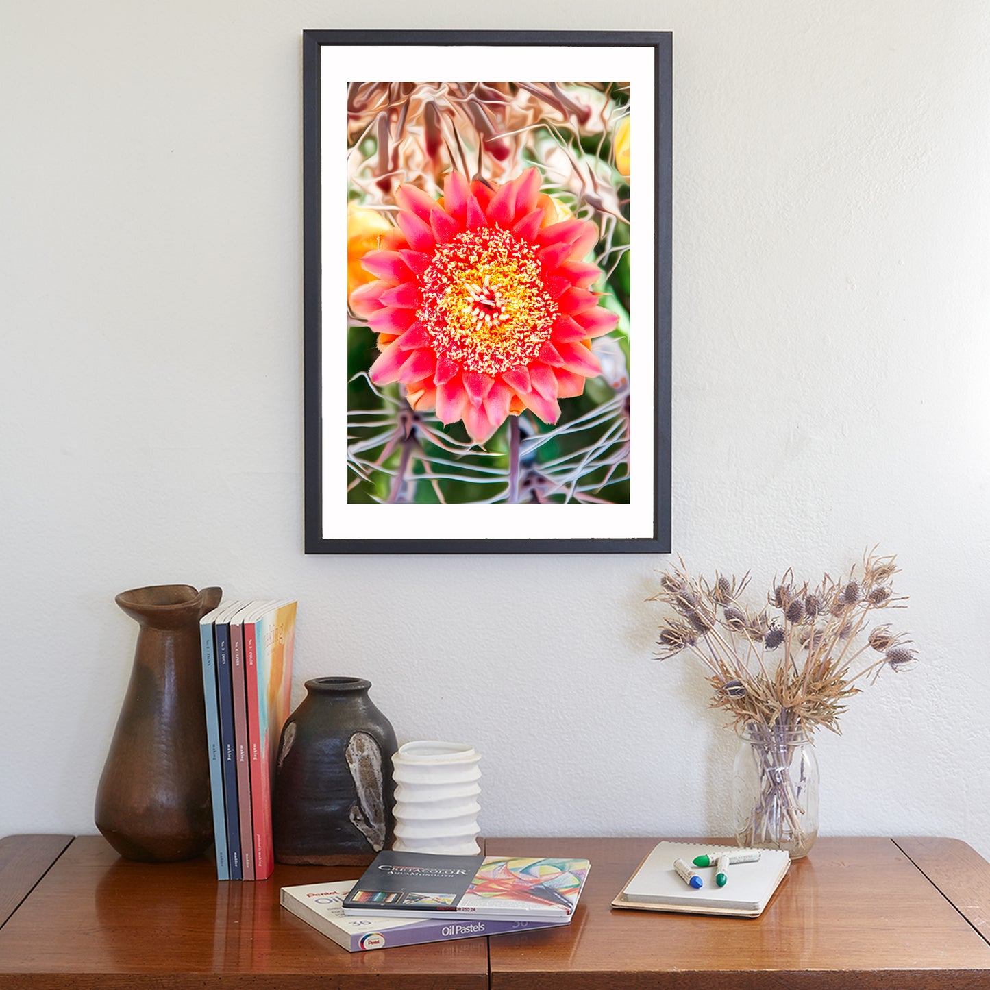 Botanical Art Print with Arizona Desert Wildflower | Barrel Cactus