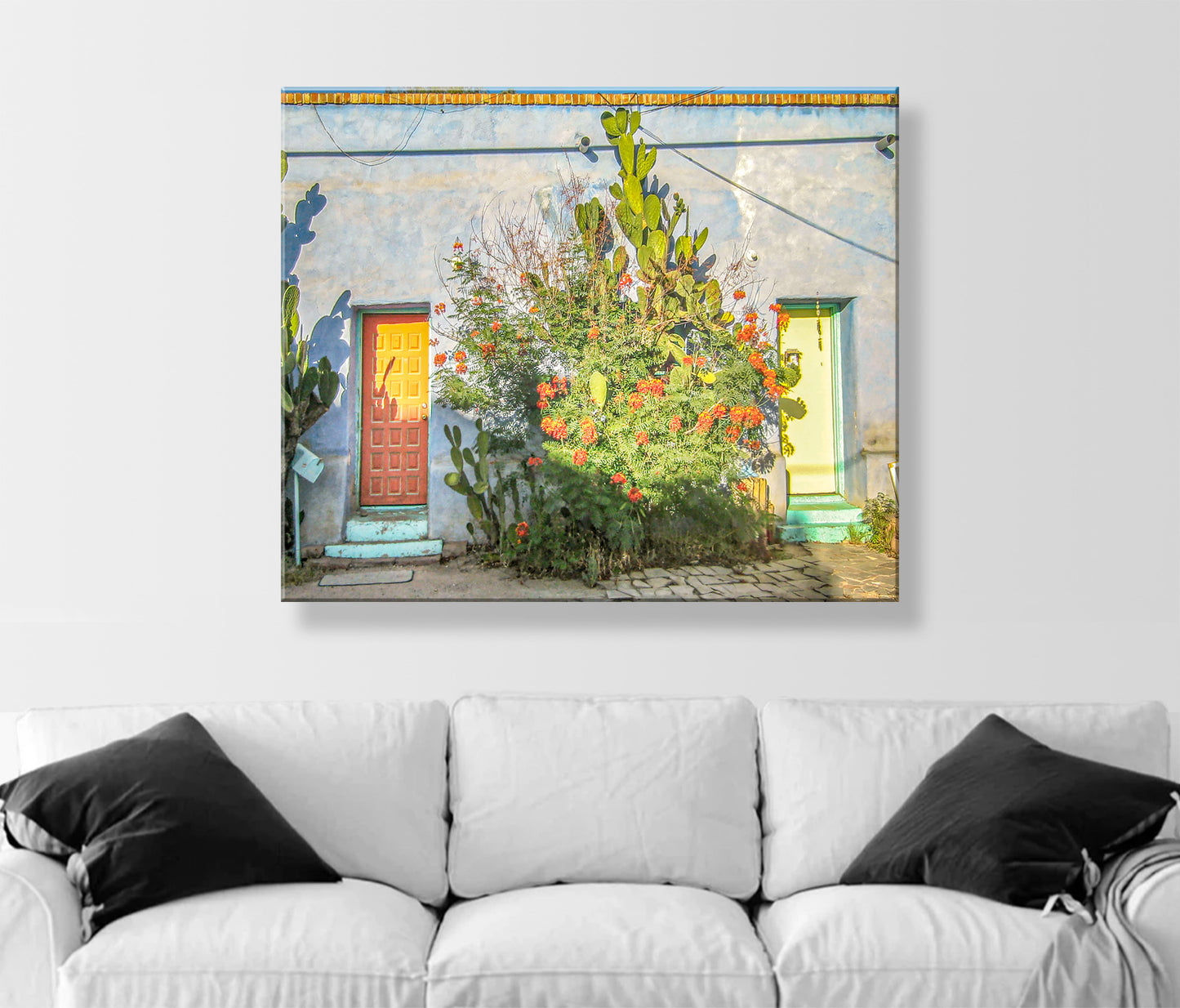 Old Tucson Adobe Architecture Art Print – Southwestern Style Wall Décor | Vintage Arizona Urban Home Décor Gift with Desert Wildflowers