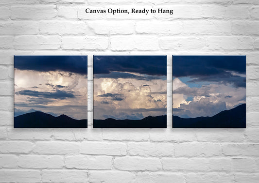 Bold Wall Decor with Indigo Blue Storm Clouds Set of 3 Pictures