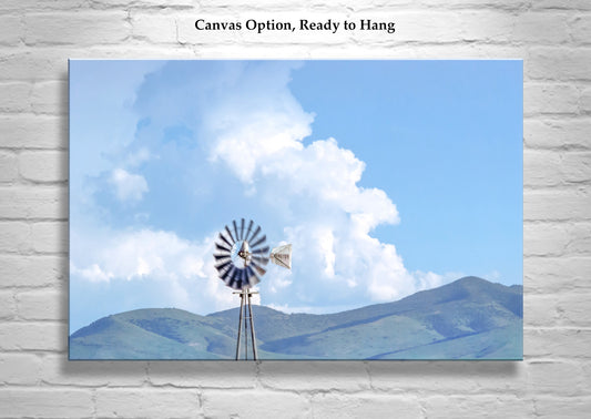 Farm Windmill Picture with Borderlands Arizona Landscape & Storm Clouds