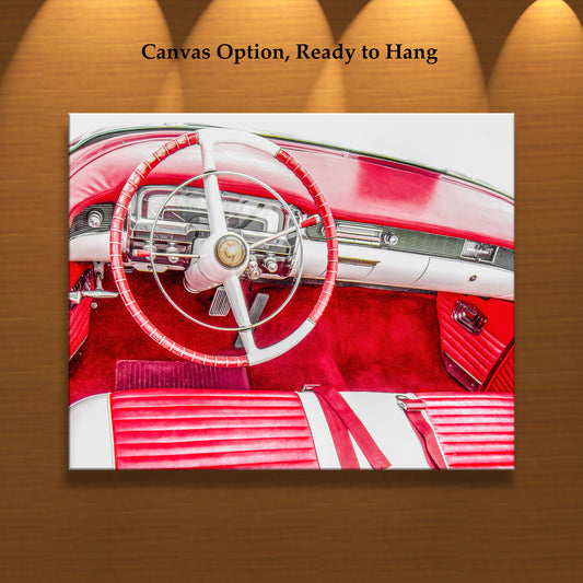 Vintage Red Cadillac Automobile Wall Art Print | Car Lover Gift