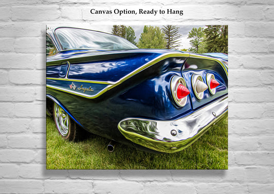 Vintage Chevy Impala Blue Classic Car Art Print Guy Gift