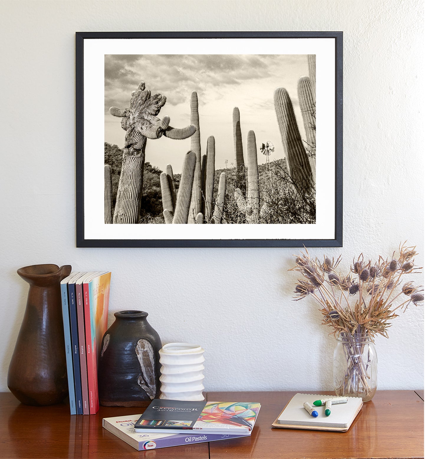 Cactus Landscape Wall Decor with Crested Cactus