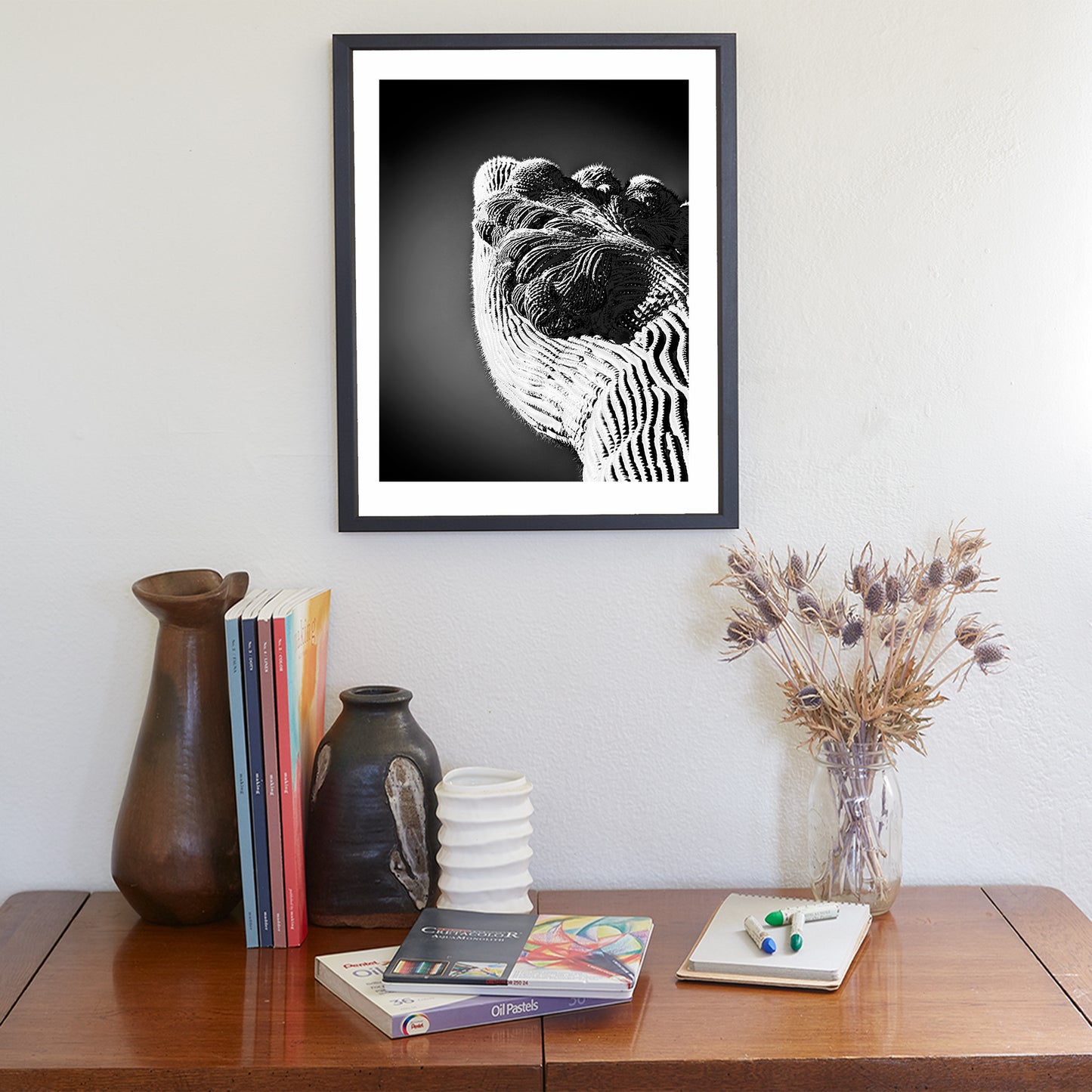 Crested Cactus Abstract Art in Black and White | Arizona Desert Decor